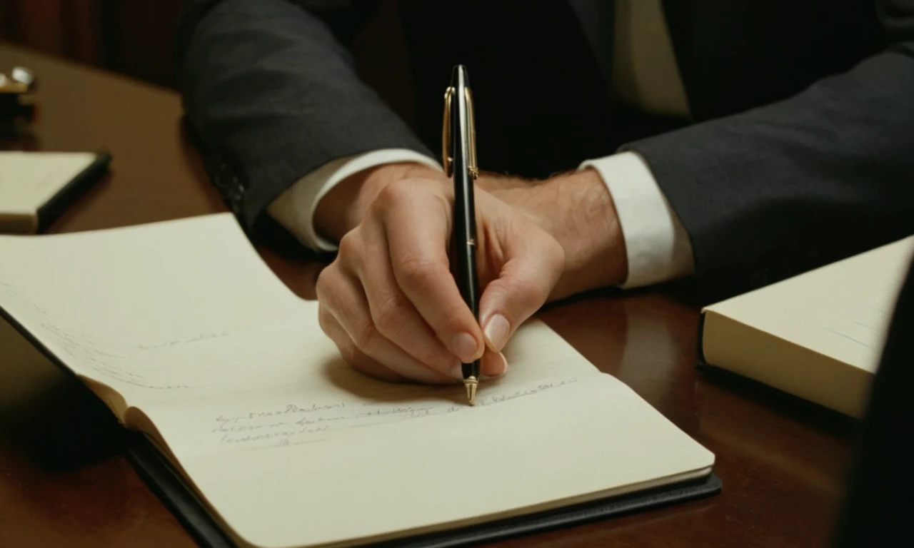 Una persona sentada en un escritorio con una carta formal escrita en un cuaderno.