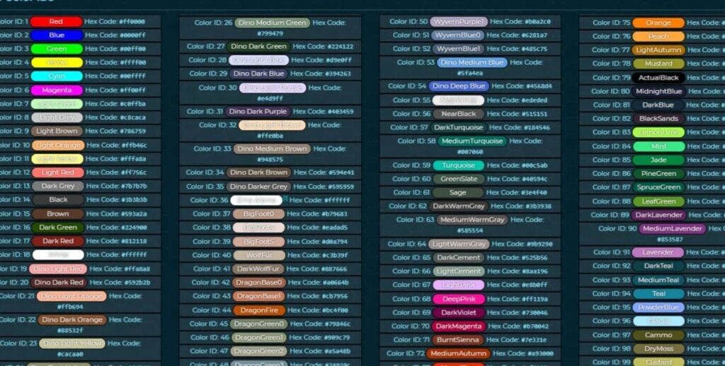 ark color id list como usar codigos de colores en ark