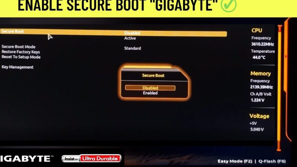 como habilitar secure boot en la bios de gigabyte aorus