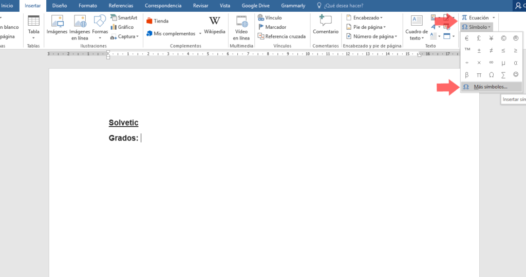 como insertar el simbolo de angulo en word en 6 pasos