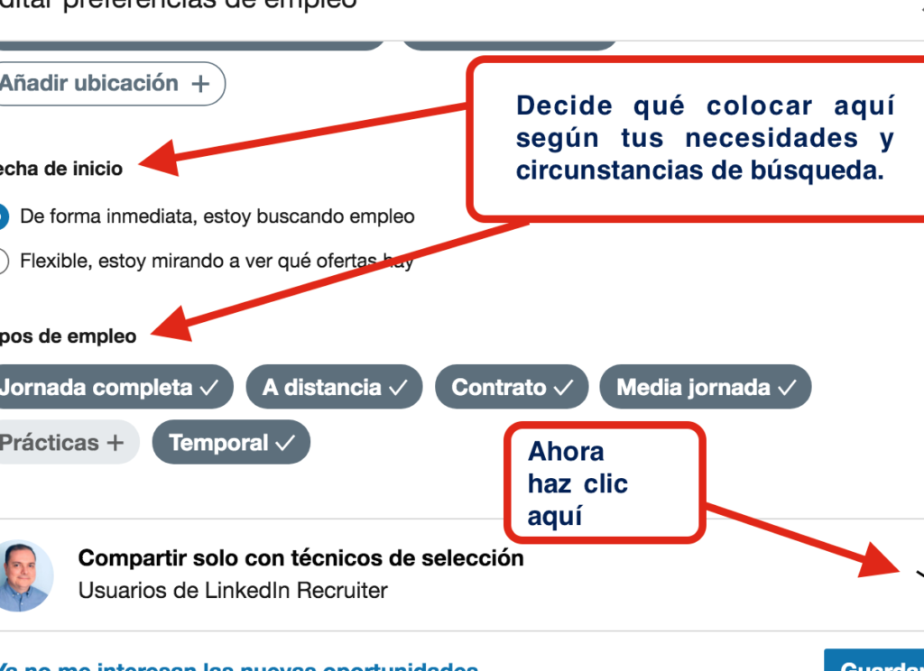 como quitar la etiqueta open to work en linkedin