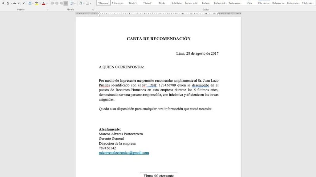 como redactar una carta formal utilizando microsoft word