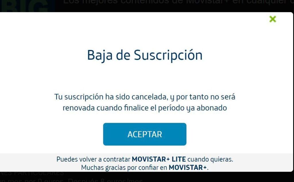 cual es el proceso para cancelar la suscripcion en movistar lite