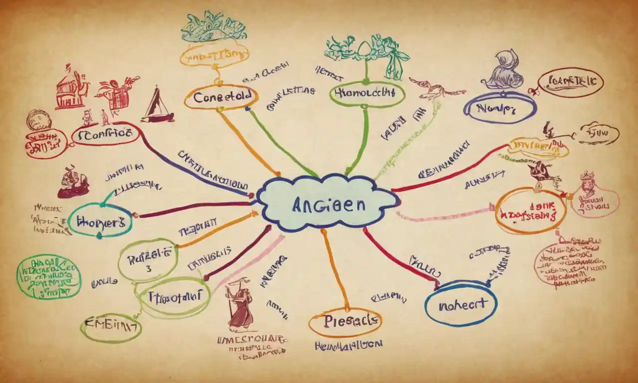 Un mapa mental o un diagrama que muestra conceptos e ideas interconectados.