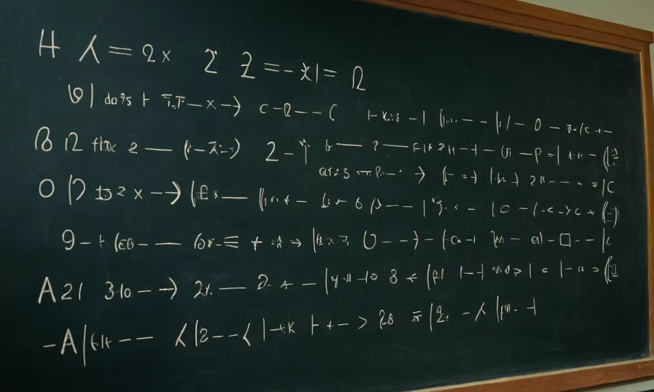 símbolos matemáticos y ecuaciones en una pizarra.