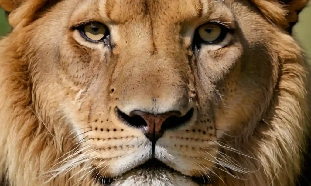 Una cara de leones con una capa de capa de varias especies animales.