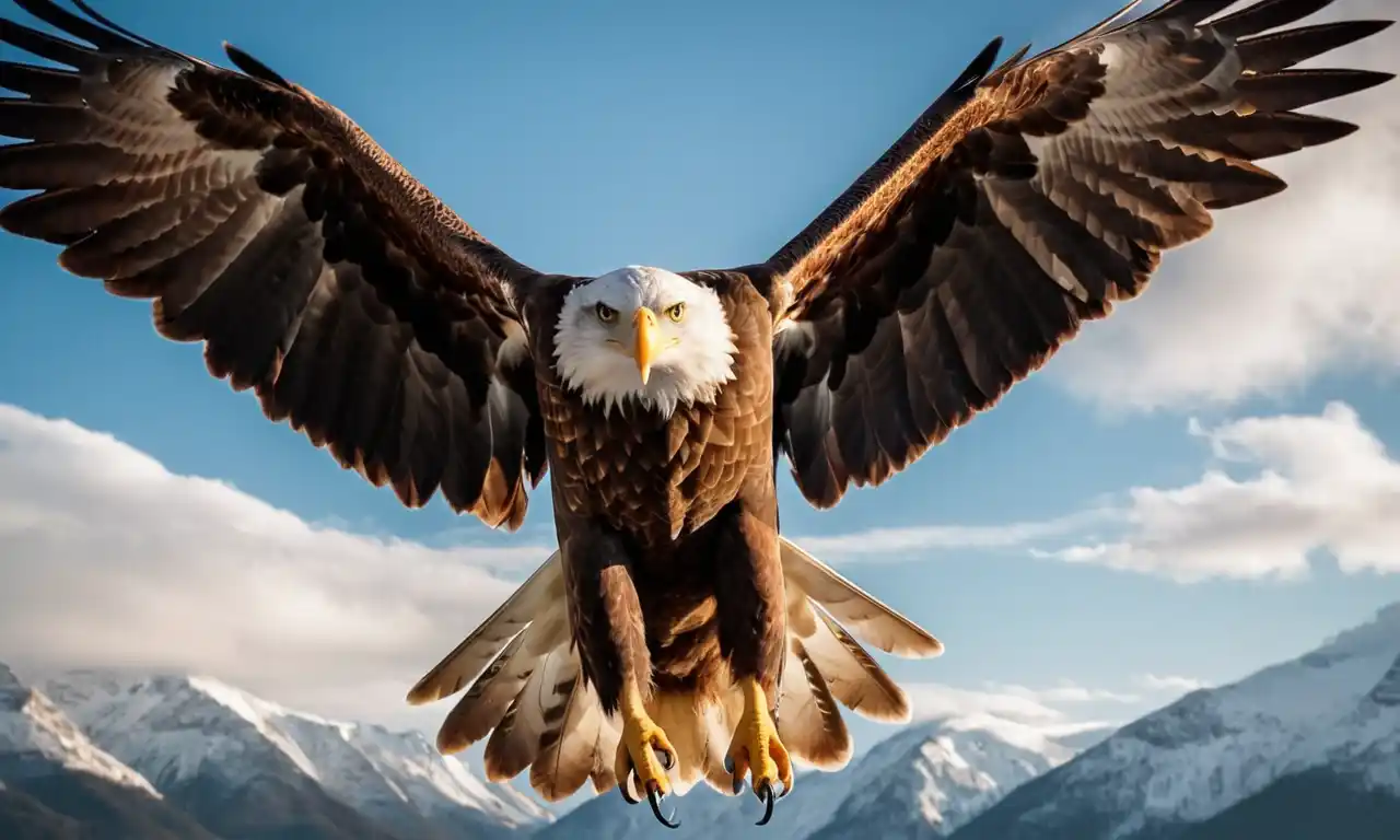 Un águila majestuoso que se eleva en el cielo con sus impresionantes alas.