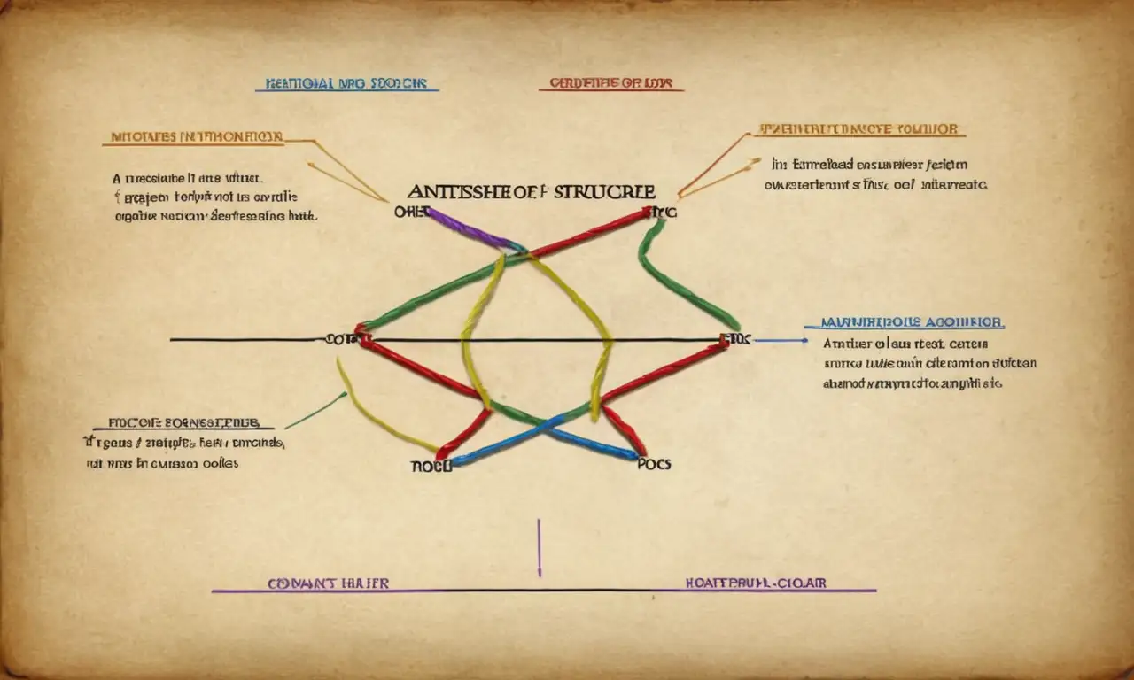 Un diagrama que muestra la estructura y ejemplos de antítesis por escrito.