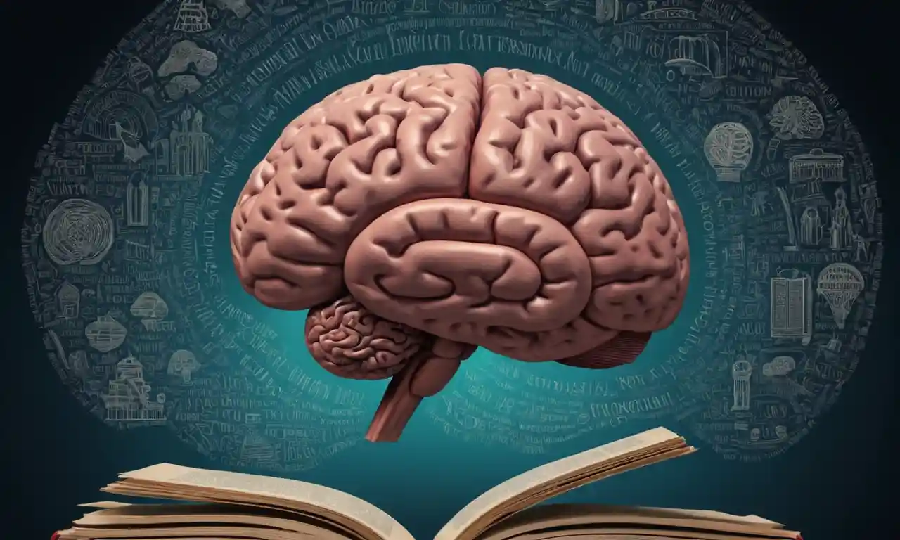 Una cubierta de libro con una ilustración de un cerebro rodeado de palabras y frases en español.