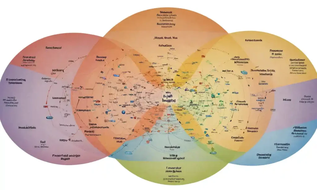 Un diagrama que muestra la estructura de un campo semántico con nodos y bordes que representan relaciones.