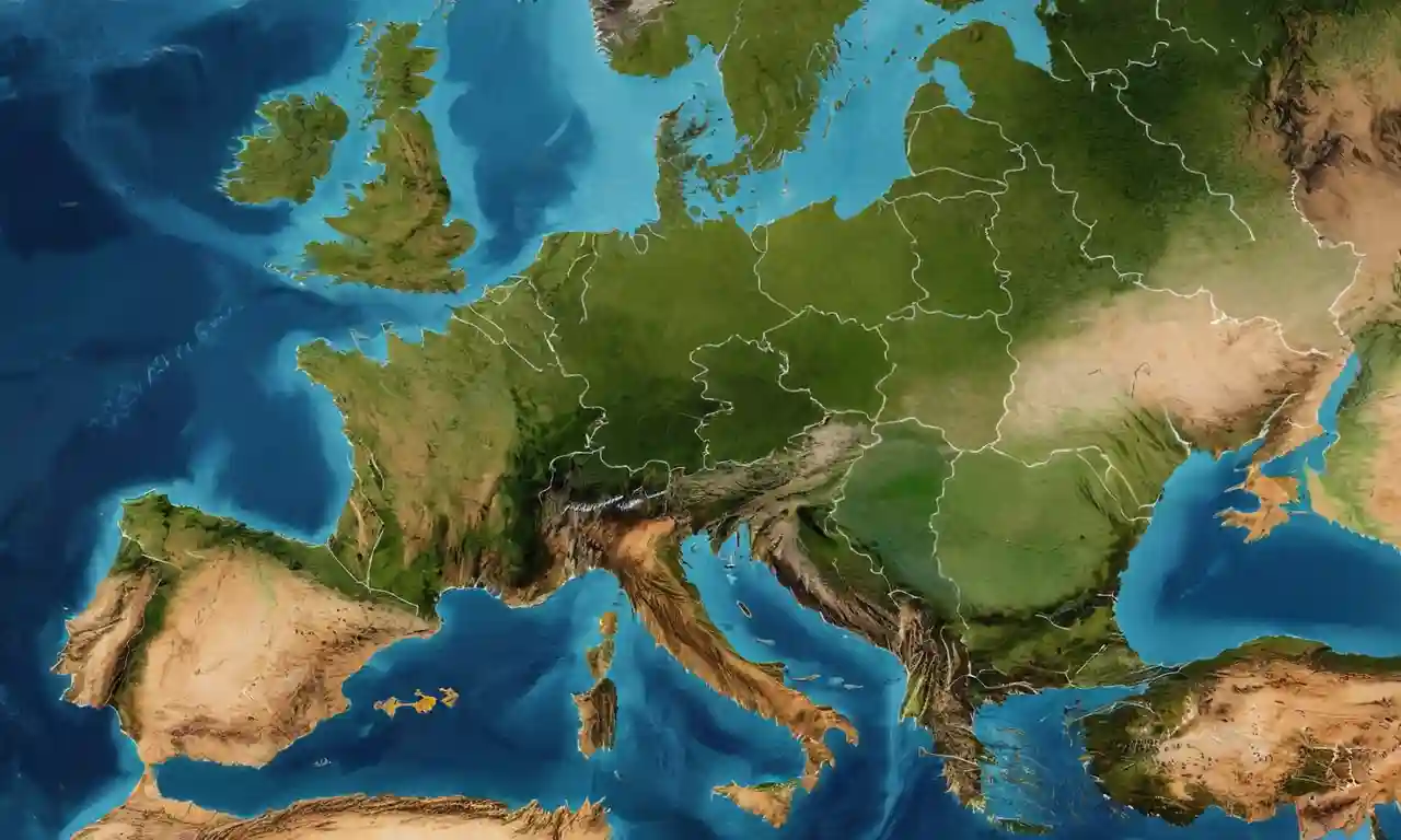 Un mapa de Europa occidental que muestra fronteras con países y ciudades de capital.