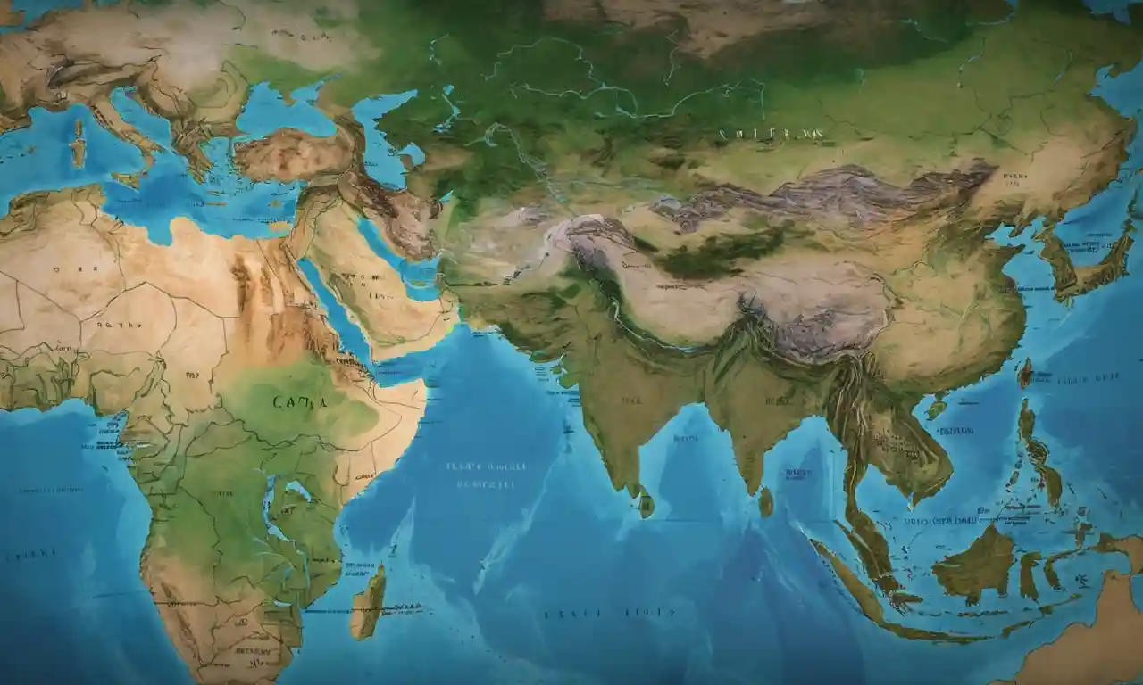 Un mapa mundial que destaca a los países asiáticos con sus capitales correspondientes.