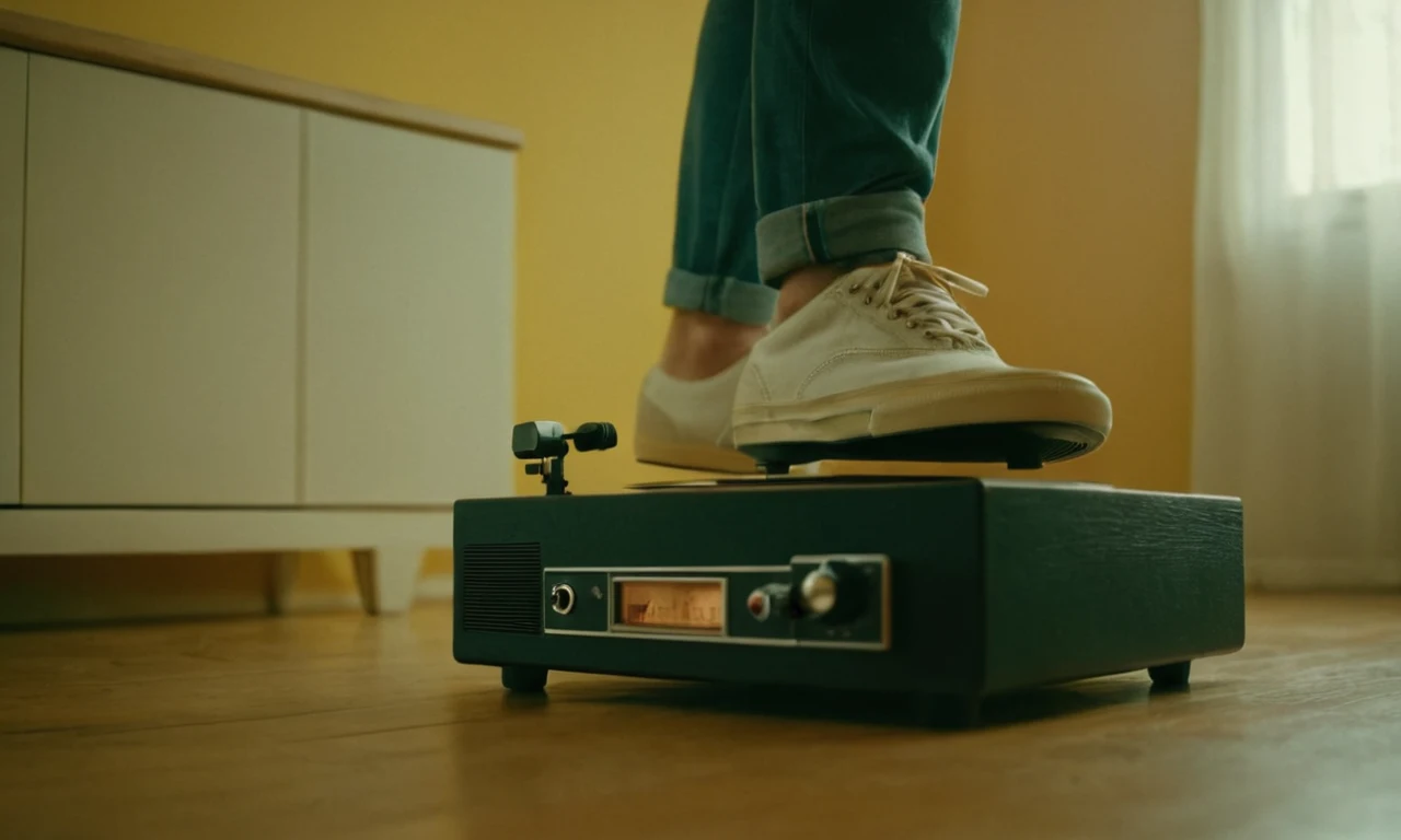 Una persona bailando a la música de un tocadiscos o guitarra.