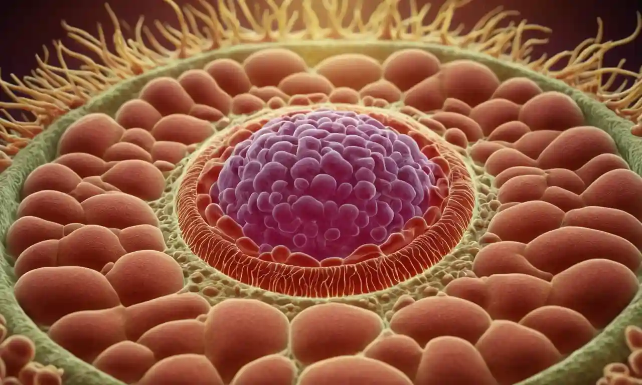 Un diagrama que muestra la estructura interna de una célula animal con varios organeles.