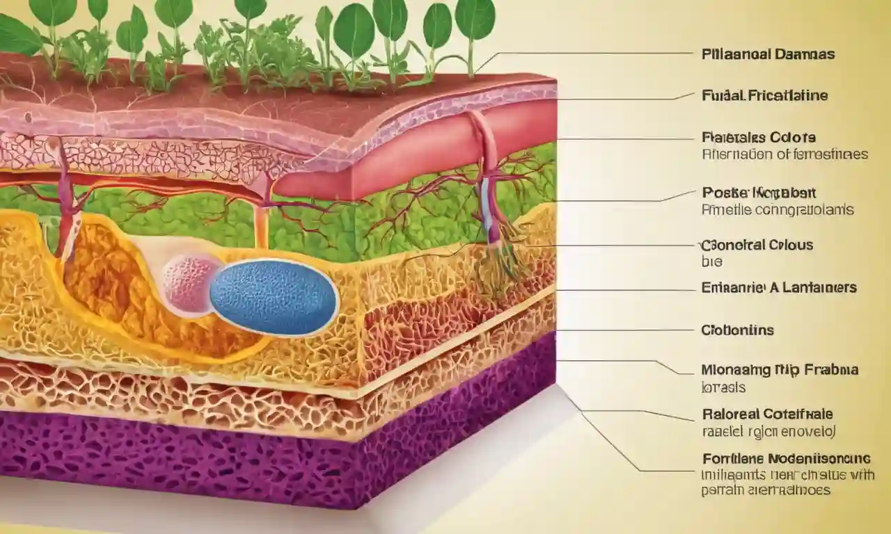 Un diagrama que ilustra la estructura y las funciones de las membranas de células vegetales con partes etiquetadas.