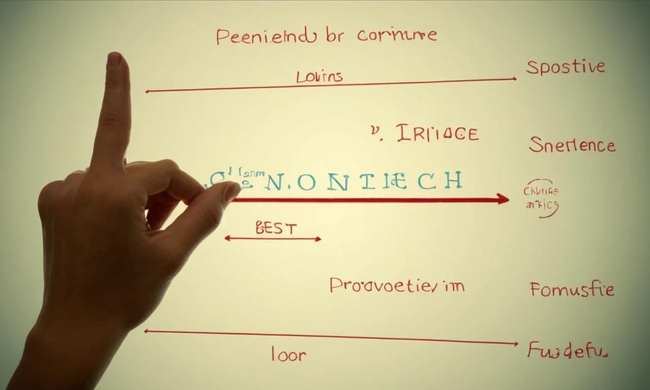 Una persona señalando un diagrama de frases con palabras escritas alrededor de él.