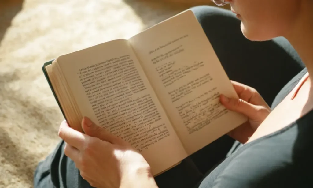 Persona sentada en una pose reflexiva con un libro o notas sobre la autoconciencia en su regazo.