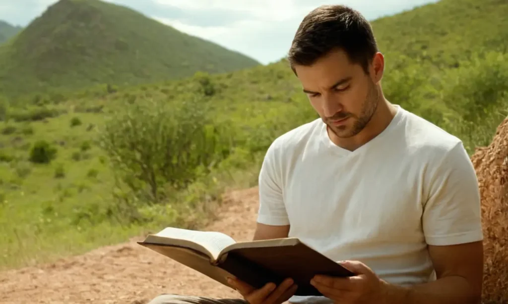 Una persona leyendo la Biblia con un ambiente tranquilo.