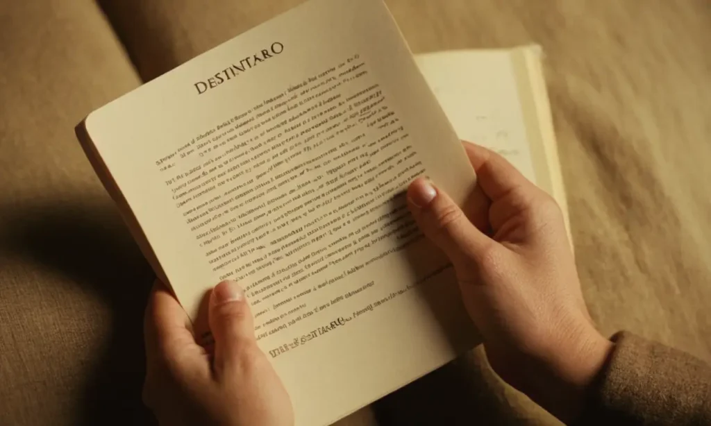 Una persona que tiene una carta o libro con palabras destinatario resaltado.