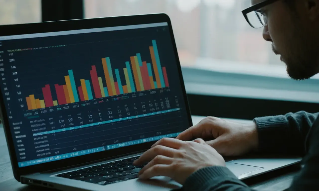 Una persona que utiliza un portátil con un programa de hoja de cálculo abierto que muestra datos estadísticos y fórmulas.