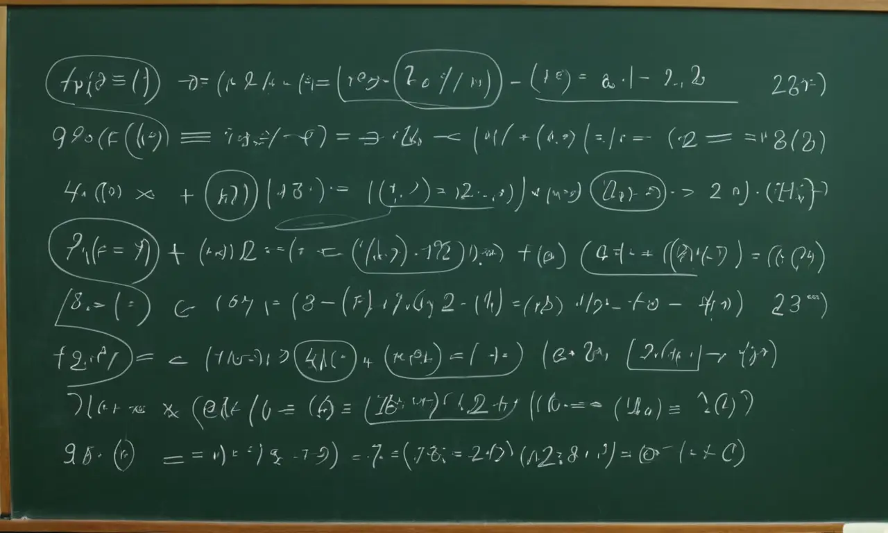 Una ecuación matemática en un pizarrón o pizarra con varios determinantes y fórmulas.