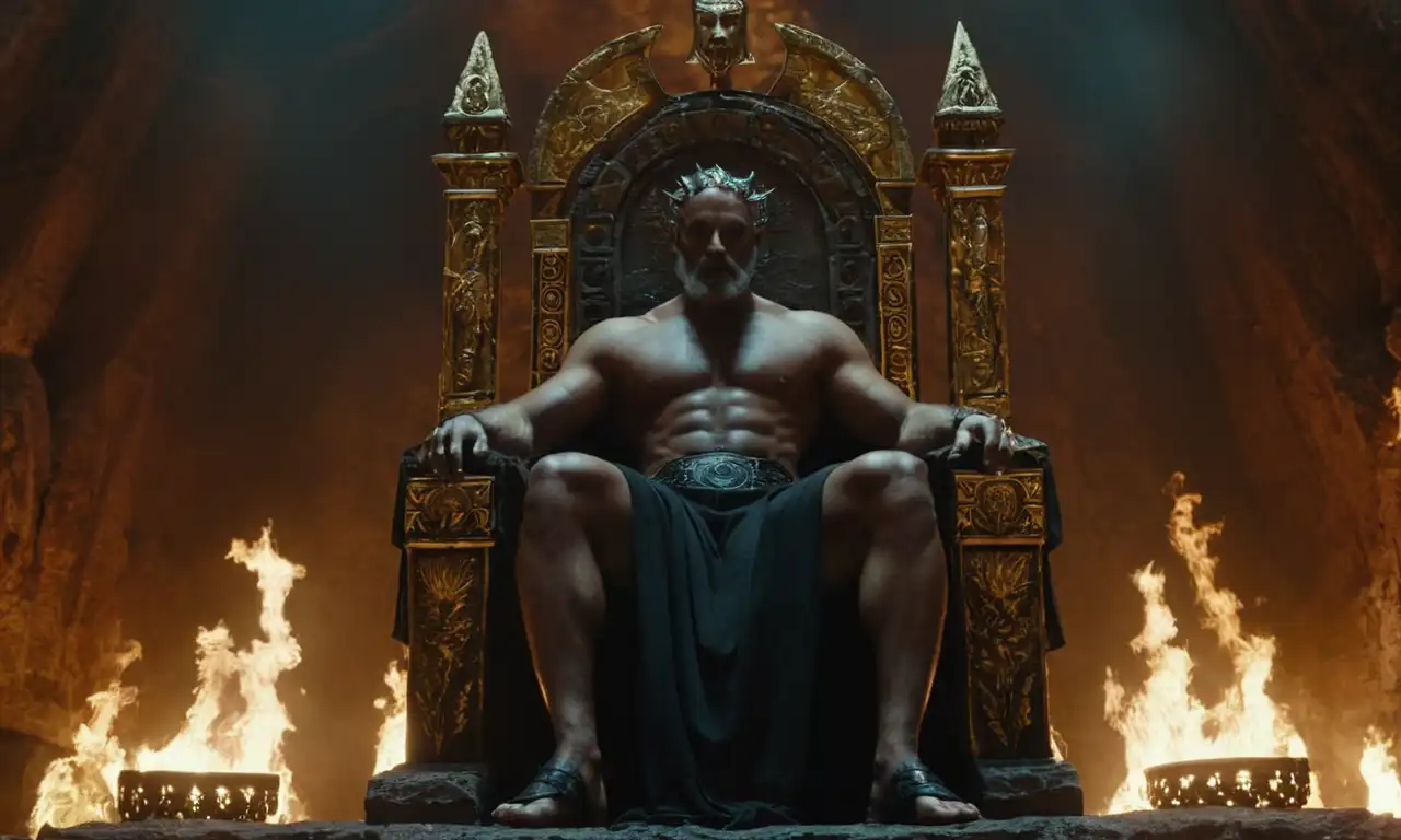 Dios griego Hades sentado en su trono en el inframundo.