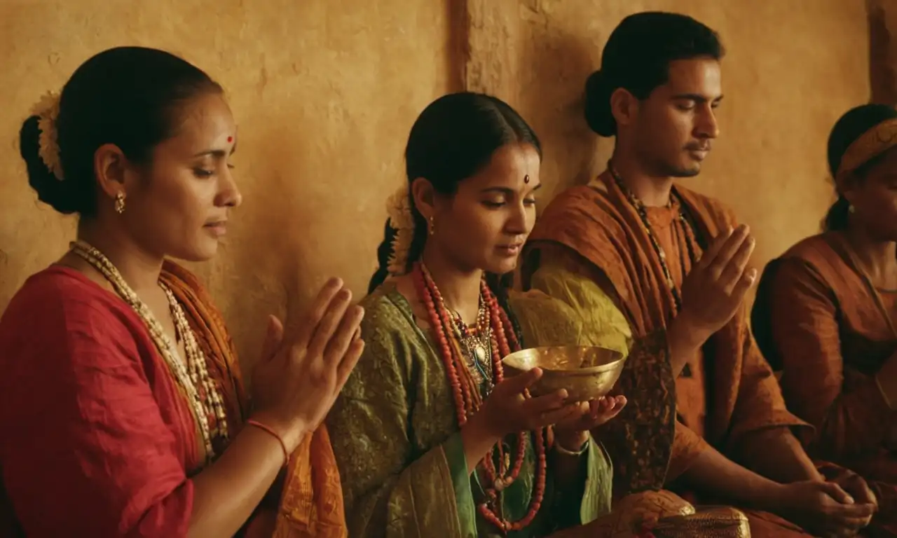 Un grupo diverso de personas de diferentes culturas que participan en prácticas y actividades tradicionales.