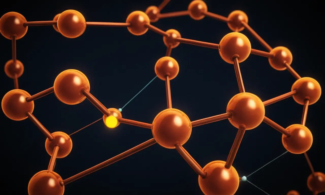 Los átomos que forman vínculos químicos en una estructura molecular 3D.