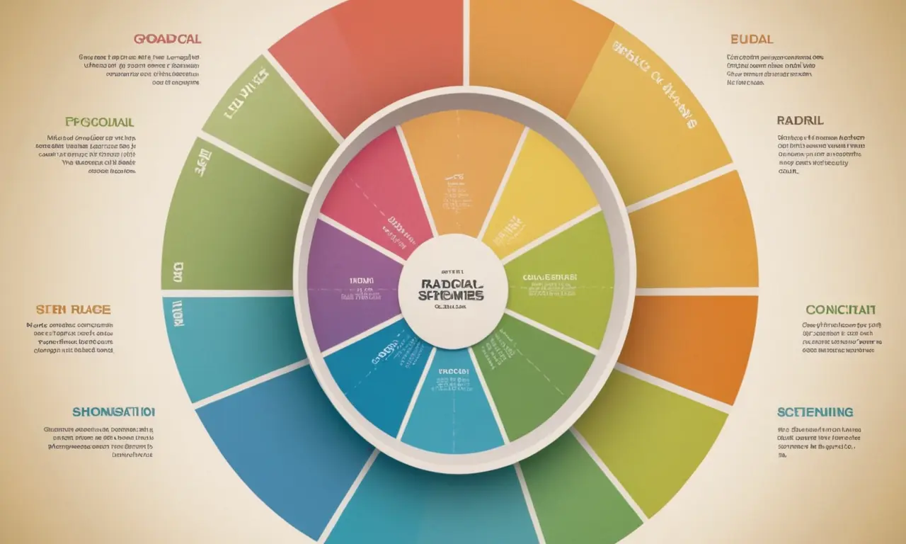 Un diagrama que ilustra el concepto de esquemas de diseño radial con varios ejemplos.