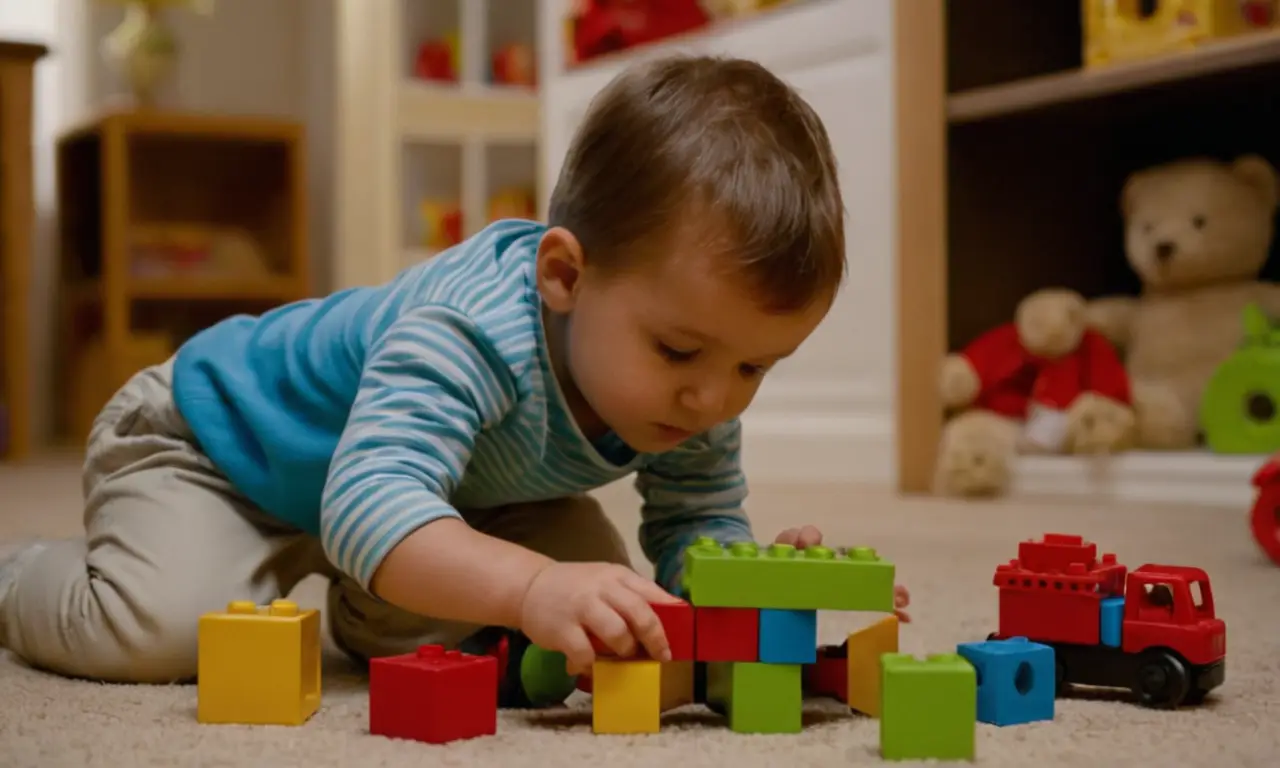 Los niños jugando con juguetes y bloques en varios entornos.