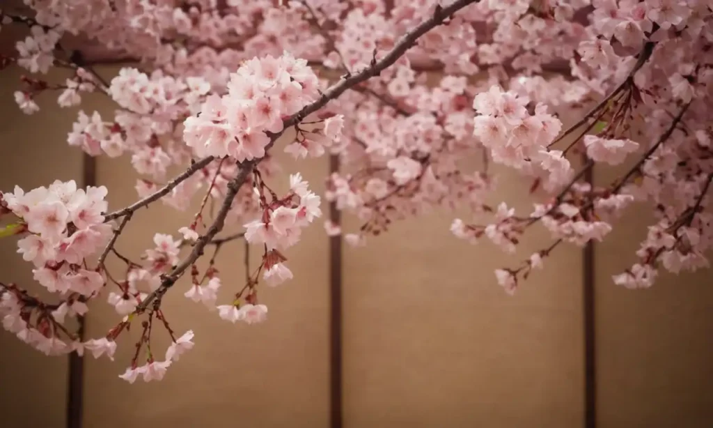 Una delicada flor de cereza (Sakura) rodeada de patrones inspirados por los japoneses y de iluminación sutil.