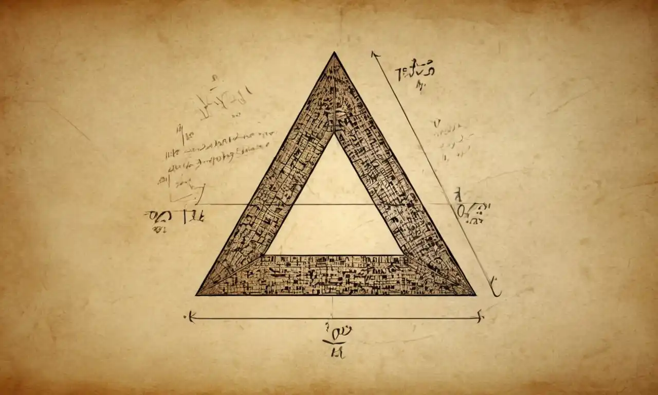 Un triángulo geométrico con ecuaciones matemáticas y fórmulas escritas alrededor de él.