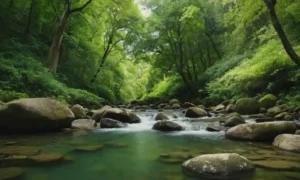 Un paisaje sereno con aguas suaves que fluyen a través de ella