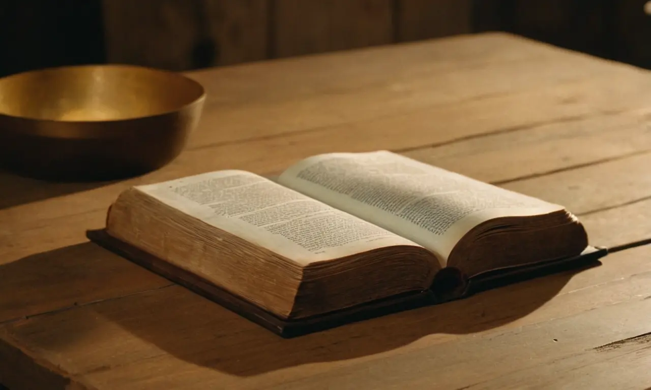 Una Biblia abierta a un pasaje sobre mansedumbre en una mesa de madera.