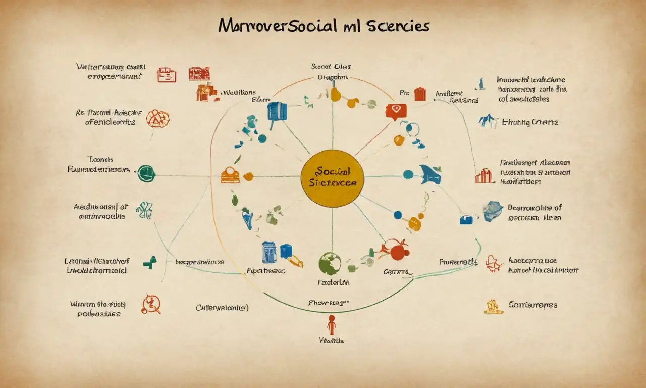 Un diagrama que muestra marcos teóricos en las ciencias sociales, como el estructuralismo y el funcionalismo.