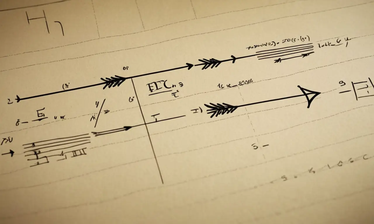 Un diagrama que muestra un objeto en movimiento con flechas y fórmulas, rodeado de ecuaciones matemáticas.