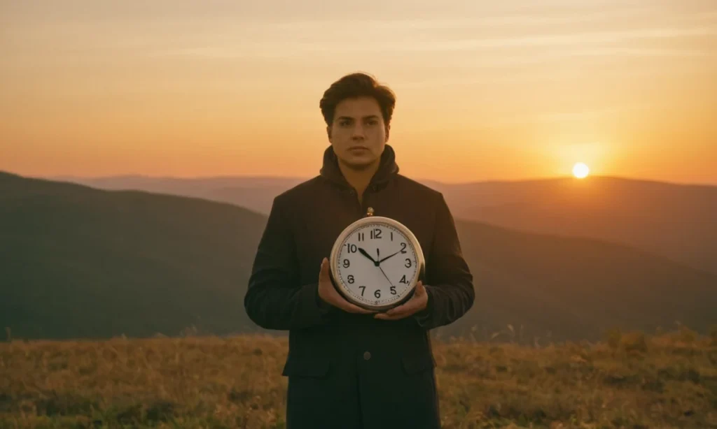 Una persona con un reloj y de pie delante de un fondo de salida del sol.