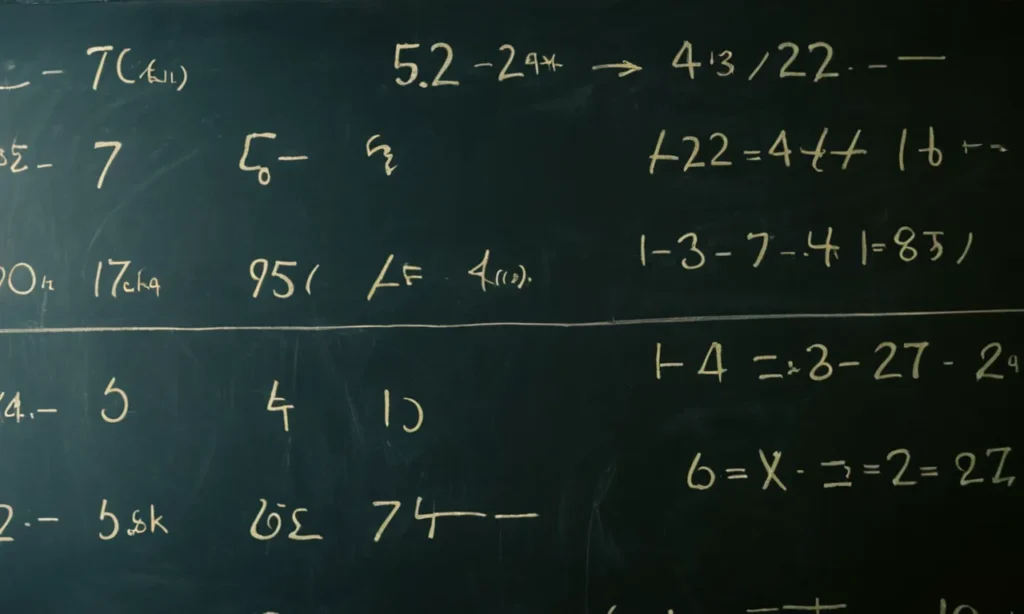 Una ecuación matemática en una pizarra con números y símbolos.