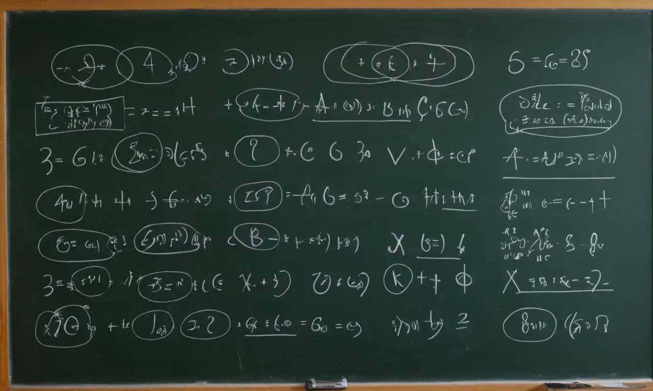 Ecuaciones en pizarra o pizarra con varios símbolos y fórmulas.