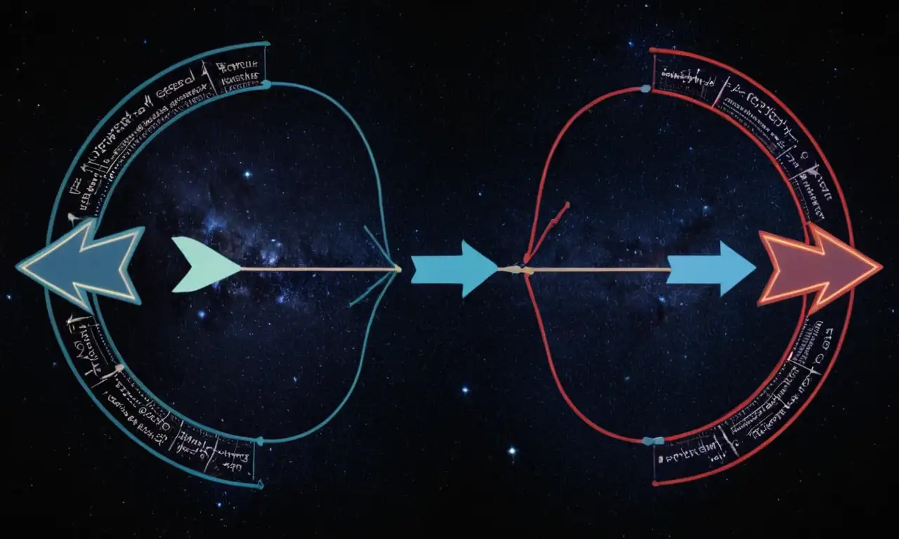 Una imagen de pantalla dividida que compara diagramas y flechas filosóficas que conectan conceptos.