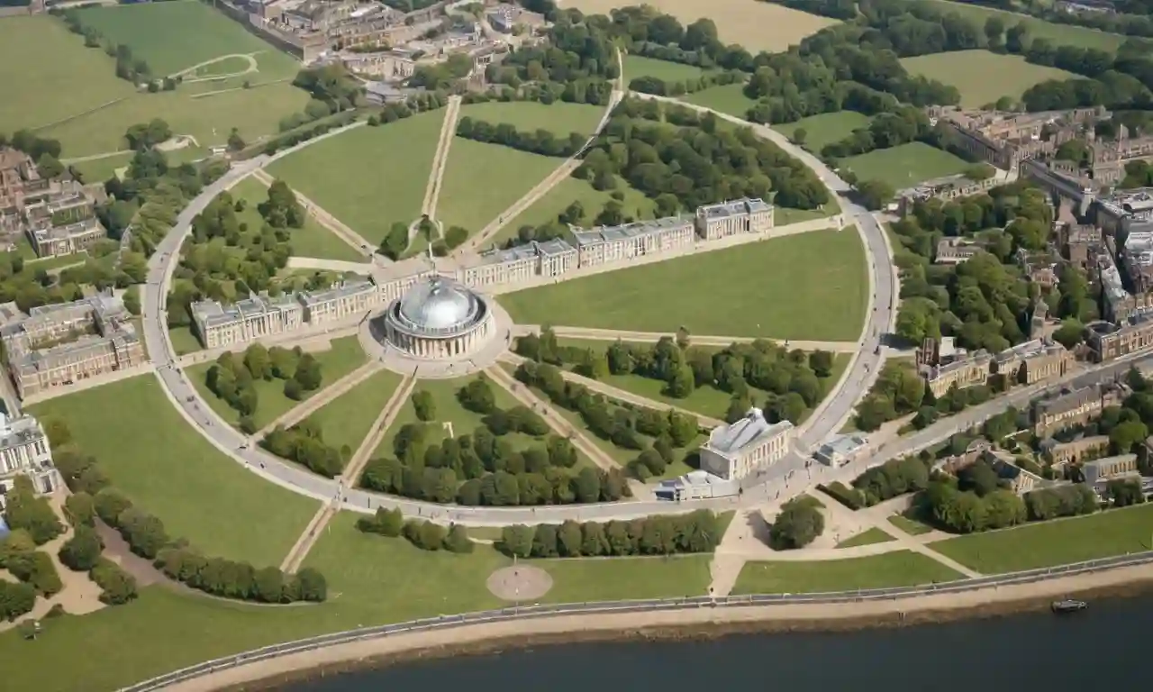 Un mapa que muestra el Prime Meridian en Greenwich, con hitos y características geográficas que la rodean.