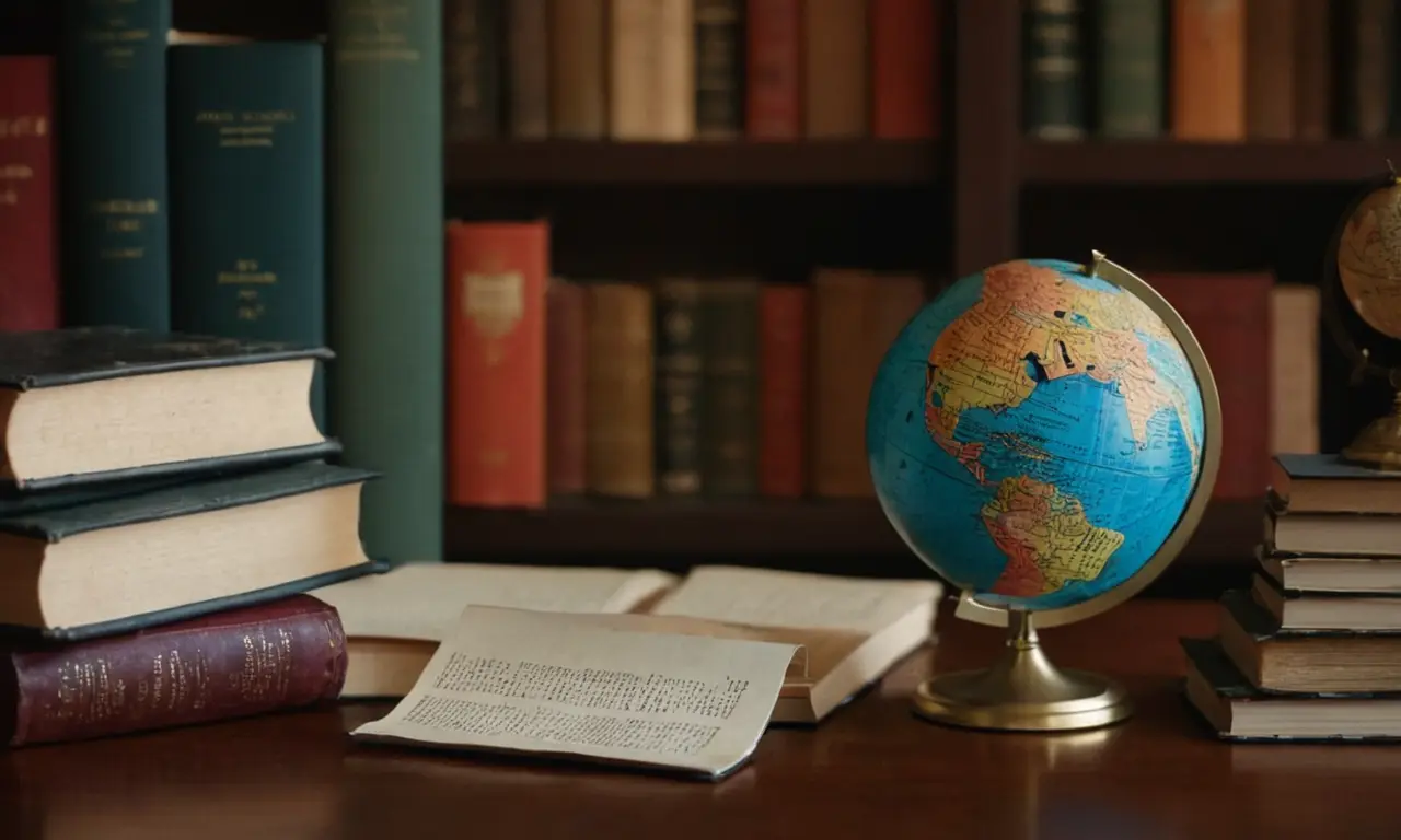 Un globo con una pieza de rompecabezas que encaja en el lugar, rodeado de libros y papeles.