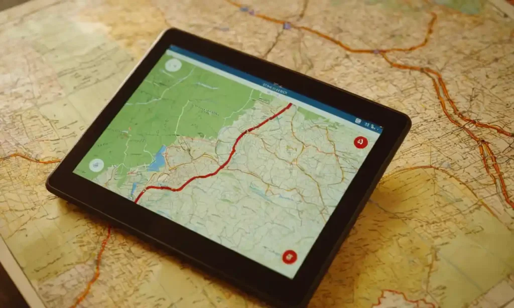 Un planificador de mapas o rutas en una pantalla de tabletas.