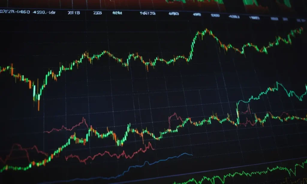 Un gráfico de mercado de valores con líneas ascendentes en una pantalla de computadora.