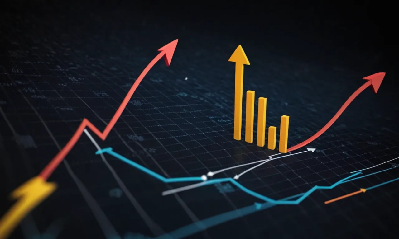 Gráfico económico mundial con flechas que representan crecimiento y declive.