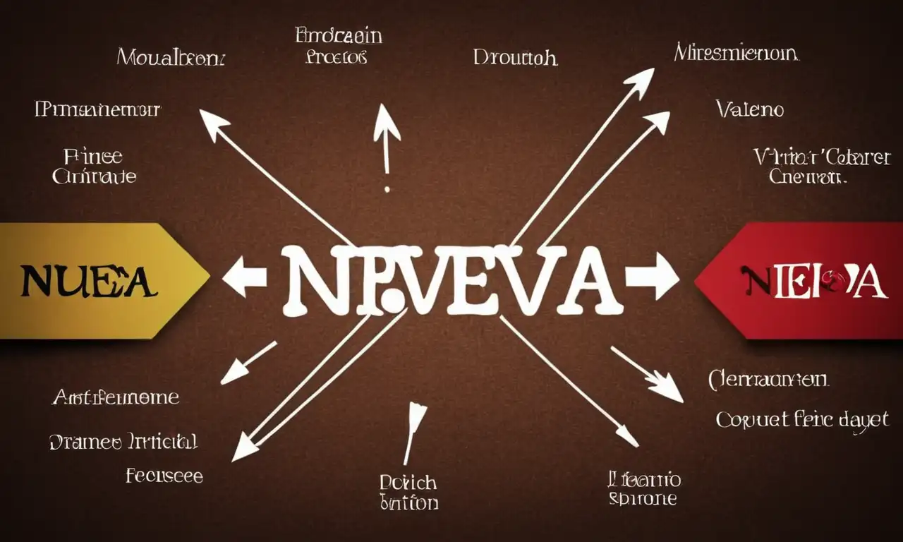 Un diagrama que ilustra las diferencias entre diversos términos relacionados que rodean Nueva con flechas y etiquetas.