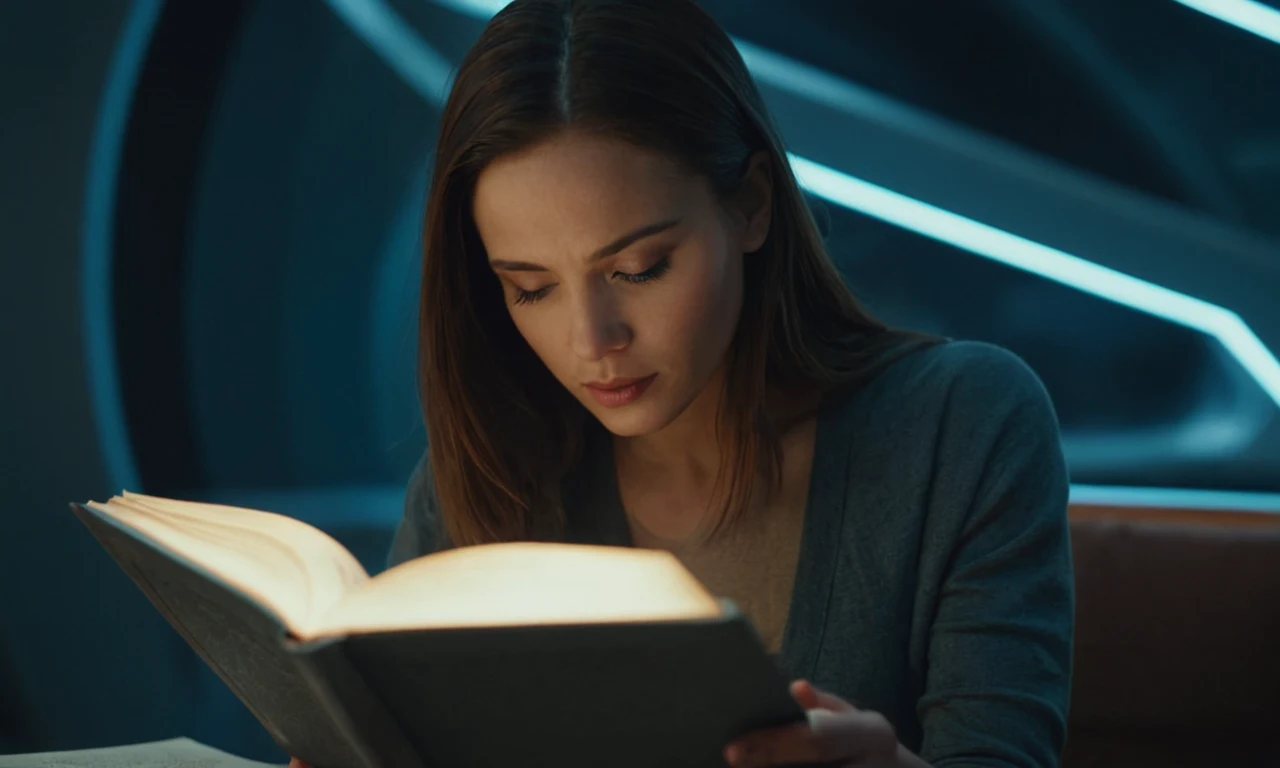 Mujer mirando un libro o papel de investigación sobre el concepto de nuera.