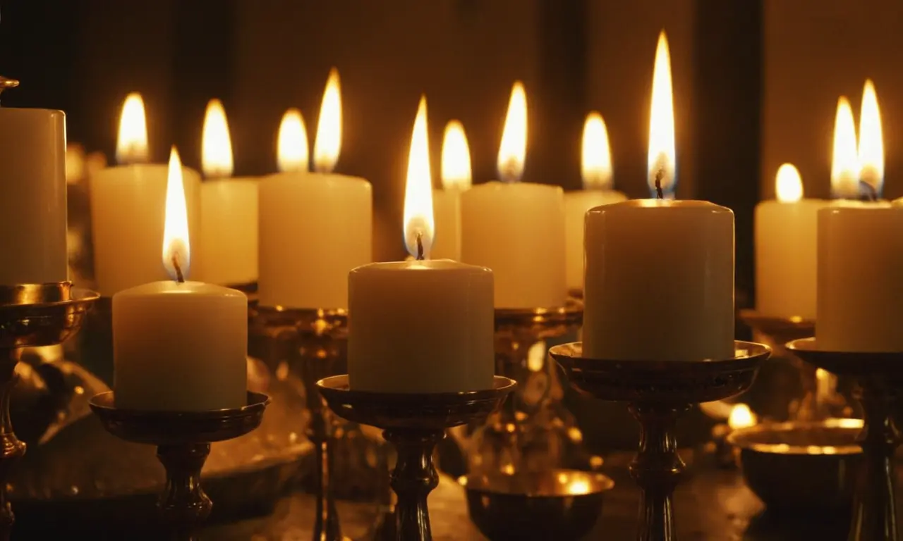 Una solemne escena del Sábado Santo con velas y campanas.