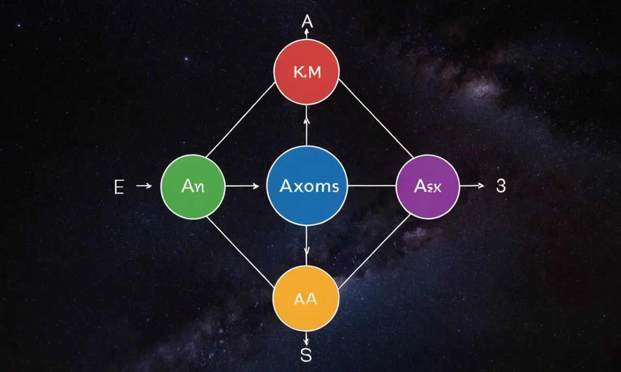 Un diagrama que ilustra las relaciones entre axiomas, conceptos y significación en filosofía y matemáticas.