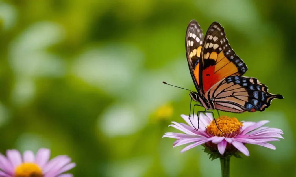 Una mariposa colorida encaramada en una flor